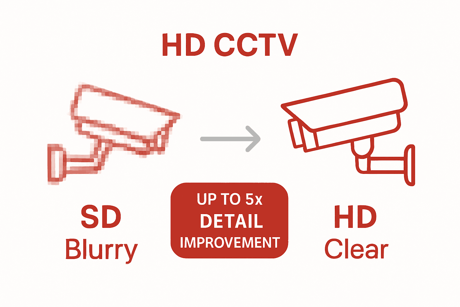 Infographic comparing HD CCTV clarity to standard CCTV