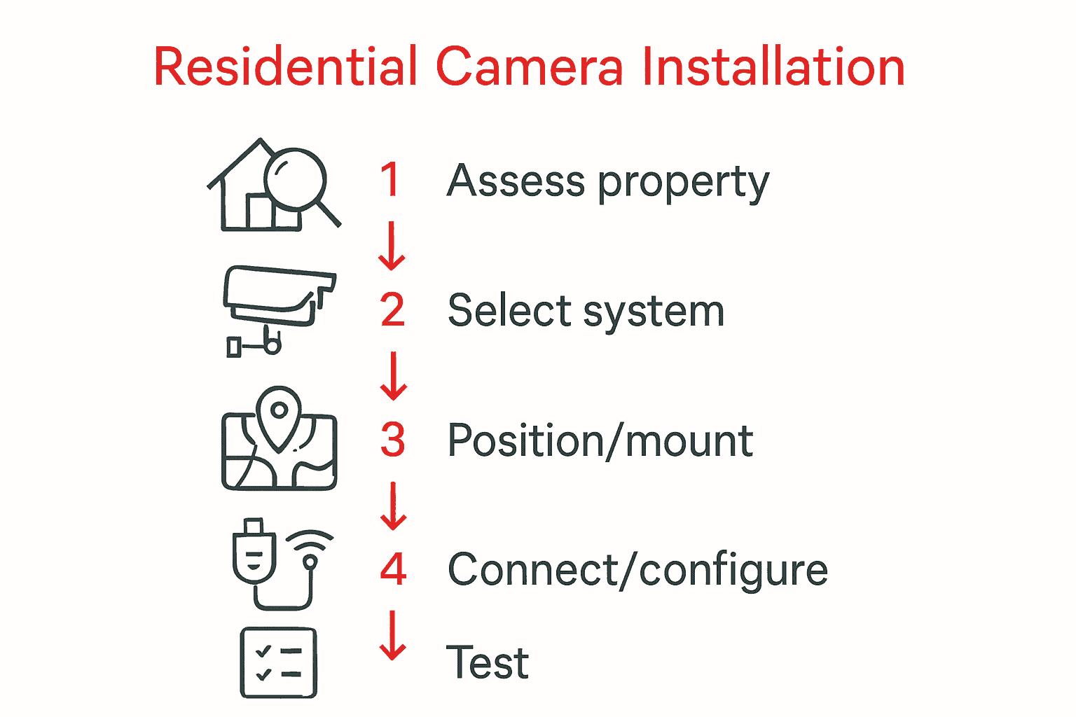 Infographic showing key steps in installing residential security cameras