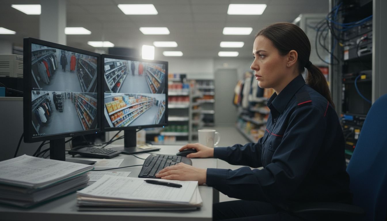 Security staff monitoring multiple CCTV feeds