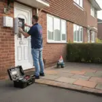 Technician installing Essex burglar alarm