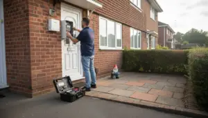 Technician installing Essex burglar alarm