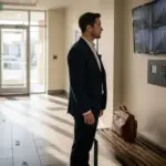 Property manager checking CCTV monitors in lobby