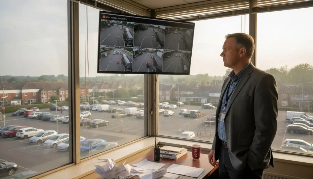 Security manager reviews CCTV in Essex office