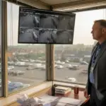 Security manager reviews CCTV in Essex office