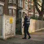 Security guard inspecting London property perimeter