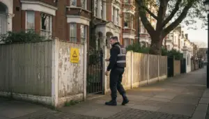 Security guard inspecting London property perimeter