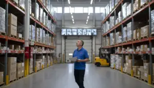 Supervisor checking warehouse security systems