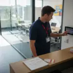 Facilities manager reviewing door entry log
