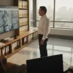 Security manager reviewing CCTV screens in office