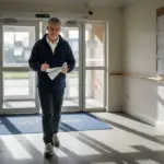 Facilities manager checks entrance security