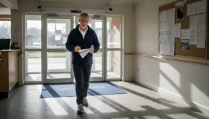 Facilities manager checks entrance security