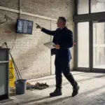 Security manager inspecting CCTV placements