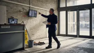 Security manager inspecting CCTV placements