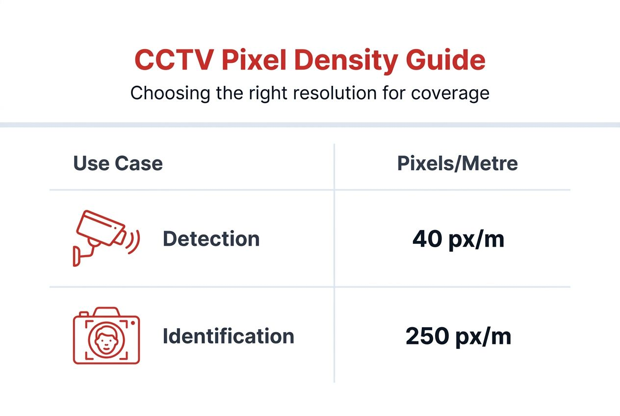 Infographic showing CCTV pixel density guidelines