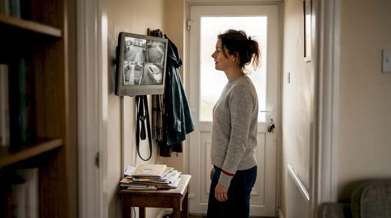 Homeowner checking live CCTV camera feeds